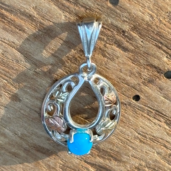 Coleman Black Hills Gold 12K Gold & 925 Sterling Silver Turquoise Pendant. #164 - Picture 1 of 5
